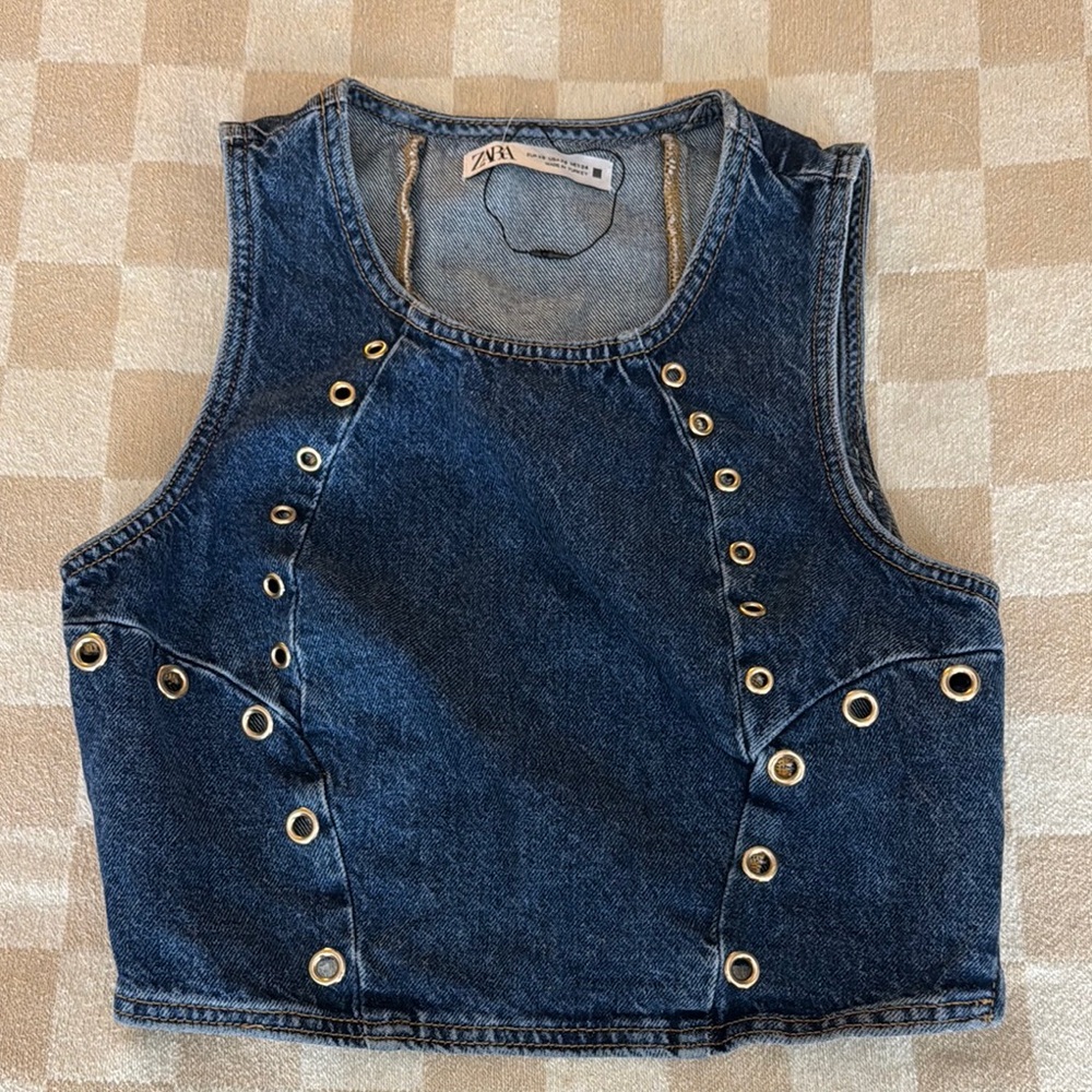 Zara Denim Crop Top with Grommet Details